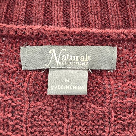 Natural Reflection Red Pullover Knit Long Sleeve Cardigan Sweater Medium - Picture 6 of 7